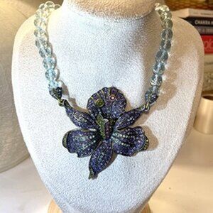 Lily Pendant Crystal and Bead Necklace